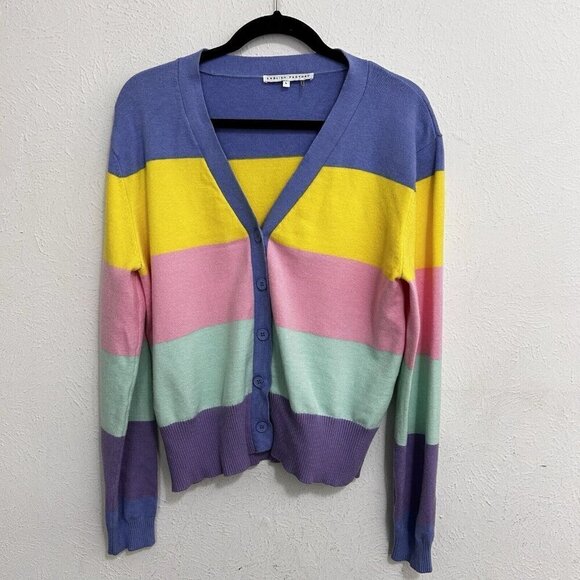 ENGLISH FACTORY Color Block V Neck Button Up Cardigan Multicolored Size L - Picture 1 of 9